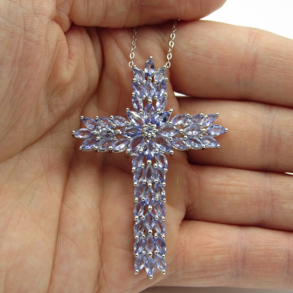 Vintage 20" Sterling Tanzanite Cross Necklace - Picture 4 of 8